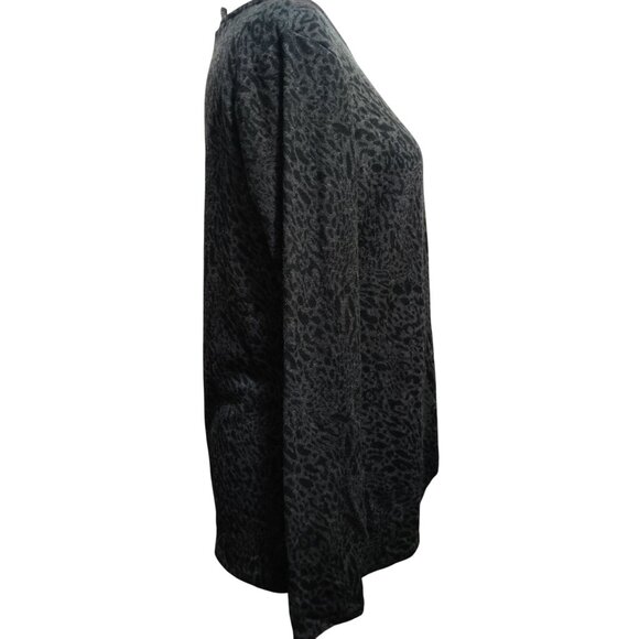 Max & Mia L Black Gray Leopard Print Long Sleeve Boat Neck Twist Hem Knit Top - Picture 7 of 8